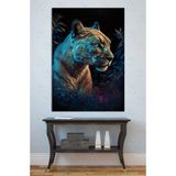 Mgi Design Mavi Neon Işıklı Puma Kanvas Tablo, Vahşi Doğa ve Hayvan Temalı, Modern UV Baskı, Ofis Dekoru, 50x70 cm
