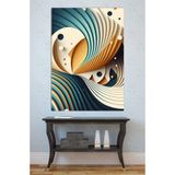 Mgi Design Modern Soyut Spiral Kanvas Tablo, Turkuaz Krem Dalgalı Duvar Dekoru, 80x120 cm, Minimalist Ofis Salon Dekorasyon