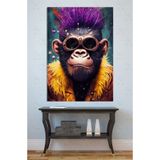 Mgi Design Mor Punk Maymun Kanvas Tablo, Pop Art Hayvan Portresi, Duvar Dekoru, 70x100 cm, Çok Renkli