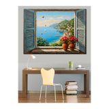 Mgi Design Pencereden Deniz Manzarası Dekoratif Kanvas Tablo, Çerçevesiz, 120x80 cm, MDF Ahşap, Çok Renkli