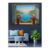 Mgi Design Pencereden Mavi Deniz Manzarası Dekoratif Kanvas Tablo, MDF Ahşap Çerçeve, 70x100 cm, Çok Renkli