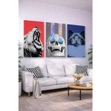 Mgi Design Pop Art Aslan 3’lü Kanvas Tablo Seti Modern Duvar Dekoru Salon Ofis Tablosu