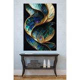 Mgi Design Soyut Altın Damarlı Cam Mozaik Kanvas Tablo, Salon Duvar Sanatı, 70x100 cm, Mavi Yeşil Tonları