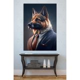 Mgi Design Takım Elbiseli Alman Kurdu Portre Kanvas Tablo, Ofis Bar Genç Odası, 80x120 cm