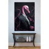 Mgi Design Takım Elbiseli Pembe Flamingo Kanvas Tablo, Pop Art, Ofis ve Genç Odası, 80x120 cm