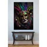 Mgi Design Venedik Maskesi Kanvas Tablo, Karnaval Temalı, Renkli Tüylü, 50x70 cm, UV Baskı, Salon Duvar Sanatı