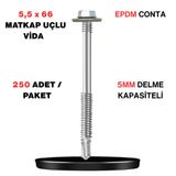 MGTechnic 66mm Panel Trapez Çatı Cephe Vidası DP05-T16-5,5 X 66 Matkap Uçlu Sac Akıllı Vida Panel Metal Vidası 250 ADET/Paket