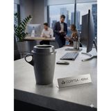 MGZ Kulplu Kapaklı Çay Kahve Bardağı Plastik - Mug Sıcak Içecek Bardağı 450 ml - Gri