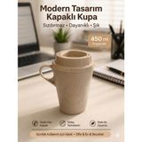 MGZ Kulplu Kapaklı Çay Kahve Bardağı Plastik - Mug Sıcak Içecek Bardağı 450 ml - Krem