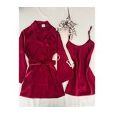 MH Moony Homewears 2'li Bordo Saten Gecelik Sabahlık Seti