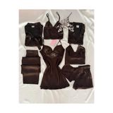 MH Moony Homewears 8'li Kahverengi Kutulu Kaplı Gecelik Sabahlık Pijama Çeyiz Seti
