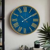 M&H Quality Altın ve Siyah Rengi Roma Rakam Uv Baskılı Duvar Saati Sessiz Akar Mekanizma - Mavi