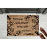M&H Quality Anlamlı Mesajlı Hoş Geldiniz Kapı Önü Paspası – Çiçek Desenli, Kaymaz ve Yıkanabilir - Kahverengi - 70 x 45 cm