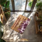 M&H Quality Anlamlı Mesajlı Hoş Geldiniz Kapı Önü Paspası – Çiçek Desenli, Kaymaz ve Yıkanabilir - Mor - 70 x 45 cm