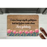 M&H Quality Anlamlı Mesajlı Hoş Geldiniz Kapı Önü Paspası – Çiçek Desenli, Kaymaz ve Yıkanabilir - Turuncu - 70 x 45 cm