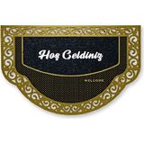 M&H Quality Dekoratif Siyah Kapı Önü Paspası Hoş Geldiniz Yazılır Yıkanabilir Toz Alıcı Halı Kapı Önü Paspası - Gold - 45 x 70 cm