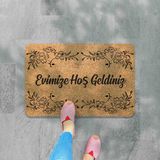 M&H Quality Dijital Baskılı Kapı Önü Paspas Hoşgeldiniz Çok Amaçlı Iç ve Dış Kapı Paspası - Kahve - Beyaz - 45 x 70 cm