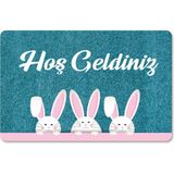 M&H Quality Dijital Baskılı Kapı Önü Paspas Hoşgeldiniz Yazılı Çiçek Desen ve Tavşan Iç ve Dış Kapı Yıkanabilir 45 XX70 - Antrasit - 45 x 70 cm