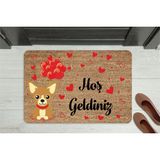 M&H Quality Hoş Geldiniz Yazılı Köpek Figürlü Kapı Önü Paspası – Dekoratif Kaymaz Taban - Altın - 70 x 45 cm