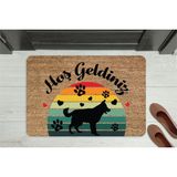 M&H Quality Hoş Geldiniz Yazılı Köpek Figürlü Kapı Önü Paspası – Dekoratif Kaymaz Taban - Bej - 70 x 45 cm