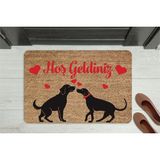 M&H Quality Hoş Geldiniz Yazılı Köpek Figürlü Kapı Önü Paspası – Dekoratif Kaymaz Taban - Beyaz - 70 x 45 cm
