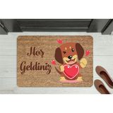 M&H Quality Hoş Geldiniz Yazılı Köpek Figürlü Kapı Önü Paspası – Dekoratif Kaymaz Taban - Gri - 70 x 45 cm