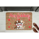 M&H Quality Hoş Geldiniz Yazılı Köpek Figürlü Kapı Önü Paspası – Dekoratif Kaymaz Taban - Gümüş - 70 x 45 cm