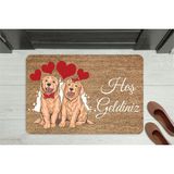 M&H Quality Hoş Geldiniz Yazılı Köpek Figürlü Kapı Önü Paspası – Dekoratif Kaymaz Taban - Metalik - 70 x 45 cm