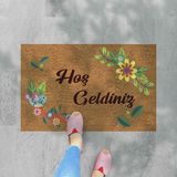 M&H Quality Hoş Geldiniz Yazılır Temalı Kedili Dekoratif Dış Kapı Önü ve Iç Mekan Paspası - Hasır - 45 x 70 cm