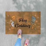 M&H Quality Hoş Geldiniz Yazılır Temalı Kedili Dekoratif Dış Kapı Önü ve Iç Mekan Paspası - Kahve - Krem - 45 x 70 cm