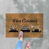 M&H Quality Hoş Geldiniz Yazılır Temalı Kedili Dekoratif Dış Kapı Önü ve Iç Mekan Paspası - Pembe - 45 x 70 cm