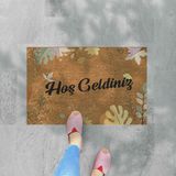 M&H Quality kır Çiçekleri Temalı Coco Görünümlü Dekoratif Dış Kapı Önü ve Iç Mekan Paspası - Bej - Siyah - 45 x 70 cm
