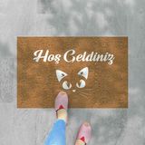 M&H Quality kitten Heart Temalı Coco Görünümlü Dekoratif Dış Kapı Önü ve Iç Mekan Paspası - Siyah - Gold - 45 x 70 cm