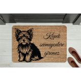 M&H Quality Köpek Sevmeyen Giremez” Yazılı Köpek Figürlü Kapı Önü Paspası – Kaymaz, Yıkanabilir - Bej - 70 x 45 cm