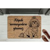 M&H Quality Köpek Sevmeyen Giremez” Yazılı Köpek Figürlü Kapı Önü Paspası – Kaymaz, Yıkanabilir - Siyah - 70 x 45 cm