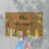 M&H Quality Renkli Kaktüsler Temalı Coco Görünümlü Dekoratif Kapı Önü ve Iç Mekan Paspası - Açık Bej - 45 x 70 cm