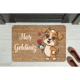 M&H Quality Sevimli Köpek Temalı Kapı Önü Paspası | Kaymaz Taban | 45X70 - Bej - 70 x 45 cm