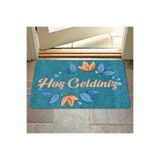 M&H Quality(150) Dijital baskılı Hoş geldiniz yazılı çiçek desenli kapı önü paspası iç ve dış için yıkanabilir Kaymaz açık grİ 45 x 70