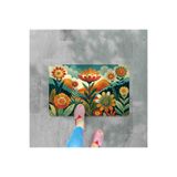 M&H Quality(245) Dijital Baskılı Çiçek Desenli Dekoratif Dış Kapı Önü ve Iç Mekan Paspası yıkanabilir Kaymaz Taban Turuncu 45 x 70