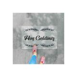 M&H Quality(301) hoş geldiniz yazılır Coco Görünümlü Dekoratif Dış Kapı Önü ve Iç Mekan Paspası Gri 45 x 70