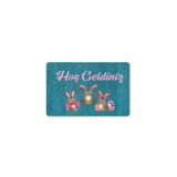 M&H Quality(352) Dijital Baskılı kapı önü paspas Hoşgeldiniz Yazılı Çiçek Desen ve tavşan Iç ve Dış Kapı Yıkanabilir sakız mavisi 45 x 70