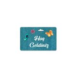 M&H Quality(354) Dijital Baskılı kapı önü paspas Hoşgeldiniz Yazılı Çiçek Desen ve tavşan Iç ve Dış Kapı Yıkanabilir bebe mavisi 45 x 70