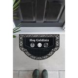M&h QUALITY(433) Yarım Ay Modeli Hoş Geldiniz Yazlı Gülen Emoj Desenli Kapı Önü Paspası Altın Rengi Siyah 45 x 70 - Abanoz