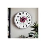 M&H Quality(501) Çiçek desenli Dekoratif Türkçe Rakamlı UV Baskılı Duvar Saati (Sessiz) Akar Mekanizma Metal Akrep Bordo 40 x 40