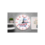 M&H Quality(512) Sevimli Kedi ve Gemi Temalı Sessiz Mekanizma Duvar Saati – Çocuk Odası Dekoratif Kırmızı 40 x 40