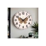 M&H Quality(524) Çiçek desenli Dekoratif Türkçe Rakamlı UV Baskılı Duvar Saati (Sessiz) Akar Mekanizma Metal Akrep Ekru 40 x 40