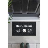 M&H Quality(7) Balkon Ve Iç Dış Kapı Yıkanabilir Nem Alıcı Toz Alıcı Halı Kapı Önü Paspası Türkçe hoş geldiniz Siyah 45 x 75