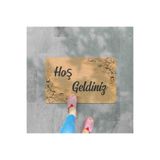 M&H Quality(83) Dijital Baskılı kapı önü paspas Hoşgeldiniz Çok Amaçlı Iç ve Dış Kapı Paspası Siyah - Gold 45 x 70