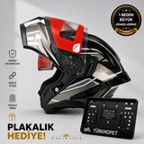 Mh Sports Çene Açılır Güneş Vizörlü Kask + Plakalık - Siyah