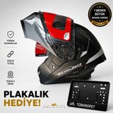 Mh Sports Çene Açılır Güneş Vizörlü Kask + Plakalık - XL - Mat Siyah